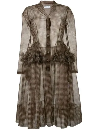 Molly Goddard Tiffany Gingham Tulle Shirtdress In Brown