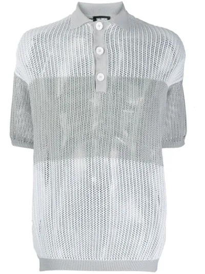 Raf Simons Striped Open-knit Oversized Polo Shirt In Light Grey