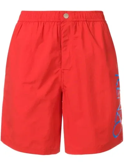 Kenzo Logo Print Swim Shorts In Red