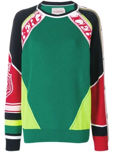 Iceberg Colour-block Logo Jumper In Green