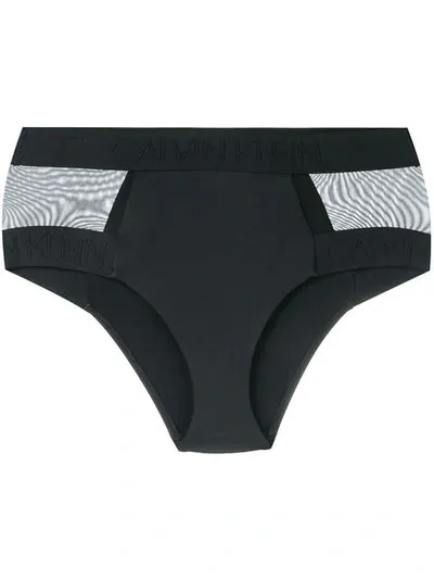 Calvin Klein Sheer Panel Bikini Bottoms In Black