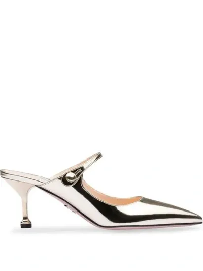 Prada Metallic Low-heel Pumps In Gold