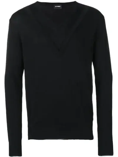 Les Hommes Double V-neck Sweater In Black