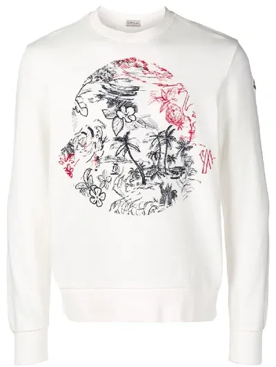 Moncler Embroidered Logo Sweatshirt In White