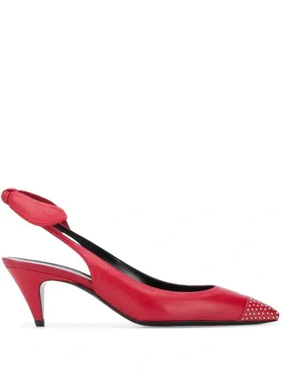 Saint Laurent Charlotte Studded Slingback Pumps In Red