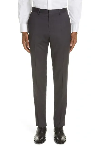 Hugo Boss Boss Genius Flat Front Stretch Wool Blend Pants In Black