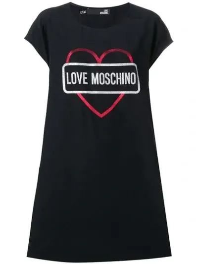 Love Moschino Heart Logo Print T-shirt Dress In Black