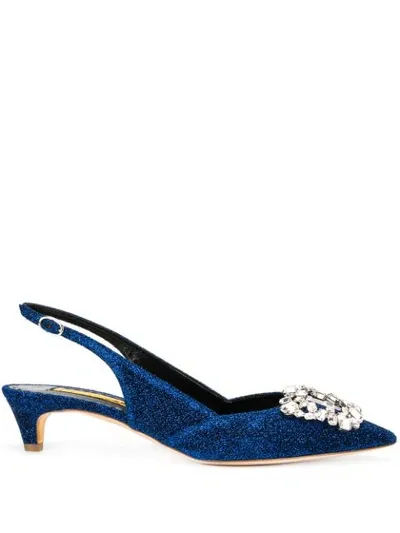 Rupert Sanderson Misty Crystal Lurex Slingback In Blue