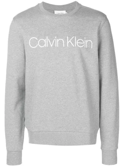 Calvin Klein Logo Print Crew Neck Sweatshirt In Grey