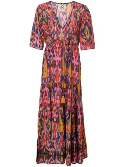 Figue Kalila 1/2-sleeve Ikat Caftan Dress In Pink