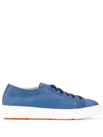 Santoni Embossed Lo-top Sneakers In Blue