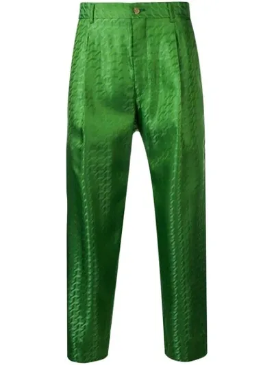 Comme Des Garçons Homme Deux Cropped Printed Trousers In Green