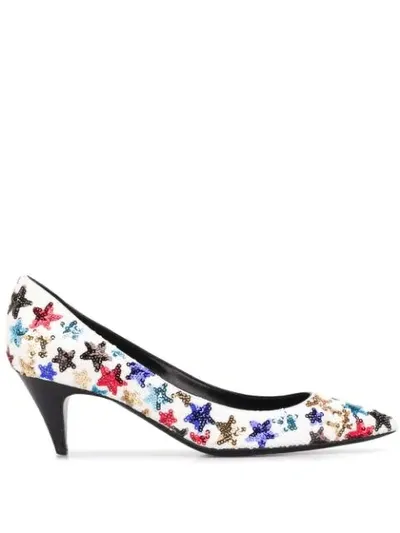 Saint Laurent Edwige Sequin Pumps In White