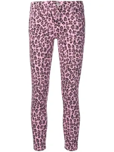 J Brand Leopard-print Cropped Skinny Jeans In Pink