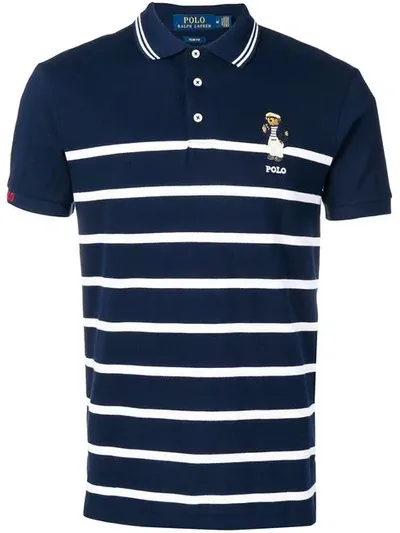 Ralph Lauren Polo Bear Striped Polo Shirt In Blue