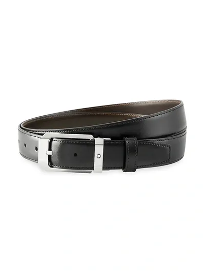 Montblanc Men's Rectangular Shiny Stainless Steel Pin Buckle Leather Belt In Black