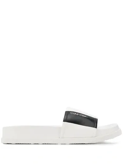 Calvin Klein Logo Block Slides In White