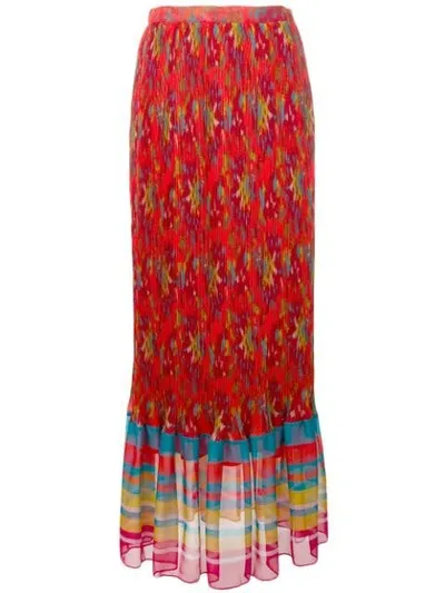 Twinset Printed Plissé Maxi Skirt In Red