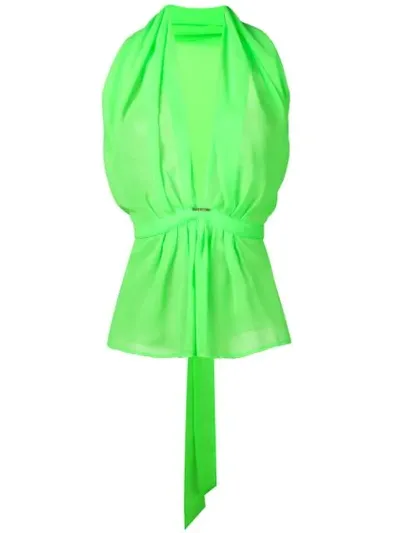 Styland Deep V-neck Blouse In Green