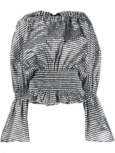 Comme Des Garçons Structural Checked Ruched Blouse In Black