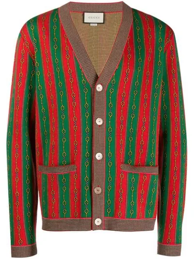 Gucci Horsebit Chain Knit Cardigan In Red