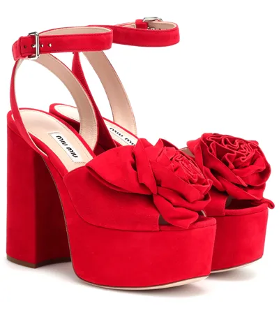 Miu Miu Sandalen Mit Rosenapplikationen In Red