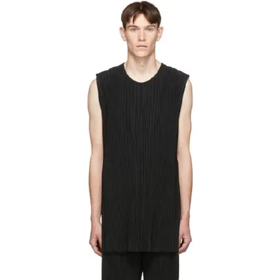 Issey Miyake Homme Plisse  Black Pleated Tank Top In 15 Black