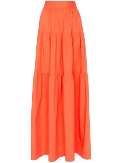 Staud Apricot Tiered Woven Maxi Skirt In Orange