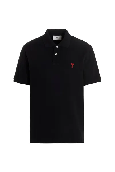 Ami Alexandre Mattiussi Logo-embroidered Polo Shirt In Noir