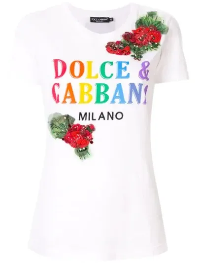 Dolce & Gabbana Printed Jersey T-shirt With Embroidery In White