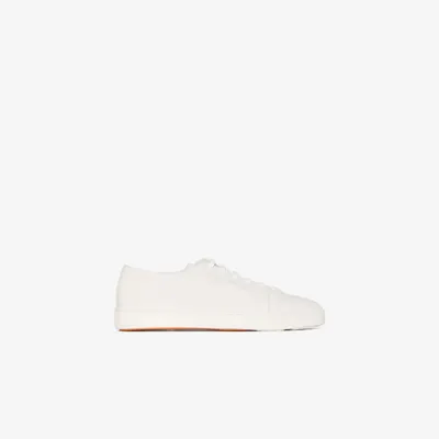 Santoni Classic Grainy Leather Sneakers In White