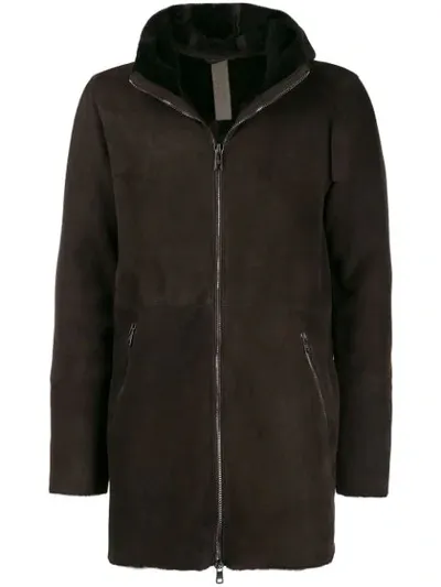 Giorgio Brato Hooded Front Zip Coat In Brown