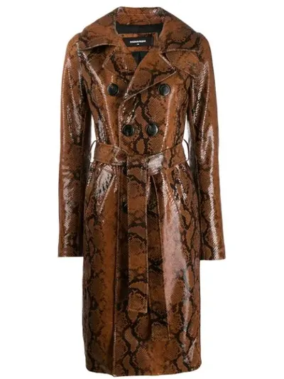 Dsquared2 Snakeskin Effect Coat In Brown