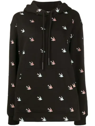 Mcq By Alexander Mcqueen Swallow-print Hooded Cotton Sweatshirt In Black