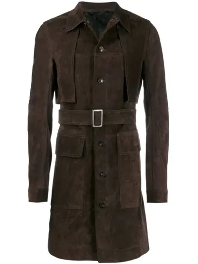 Rick Owens Belted Coat In Brown