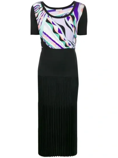 Emilio Pucci Burle Print Pleated Dress In Black