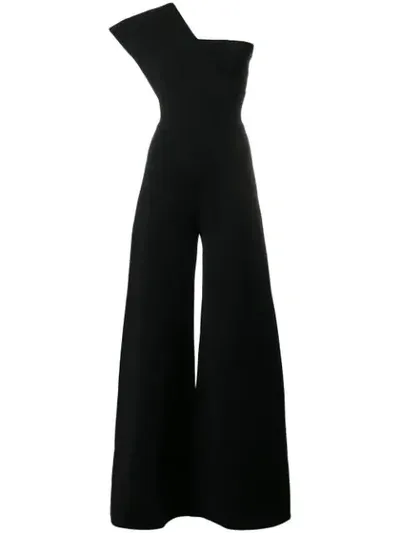 Stella Mccartney One-shoulder Wide Leg Knit Jumpsuit In Black