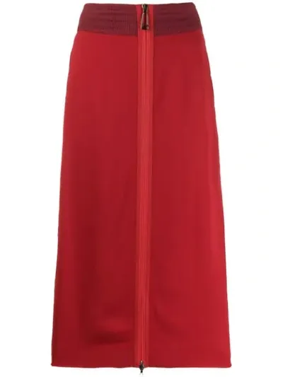 Fendi Side Embroidered Midi Skirt In Red