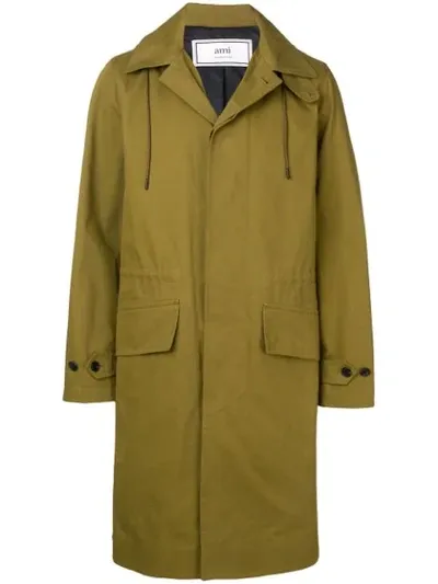 Ami Alexandre Mattiussi Hooded Mac Coat In Green