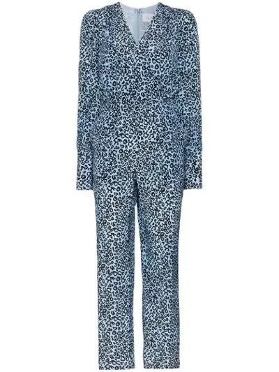 Les Rêveries Leopard Print Silk Jumpsuit In Blue