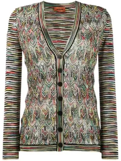 Missoni Pointelle Panel Stripe Cardigan In Green