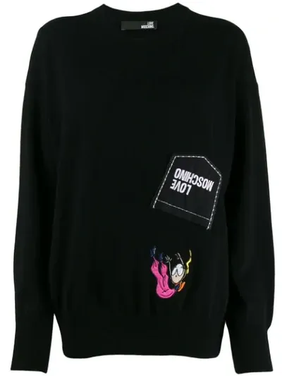 Love Moschino Aviator Doll Patch Jumper In Black