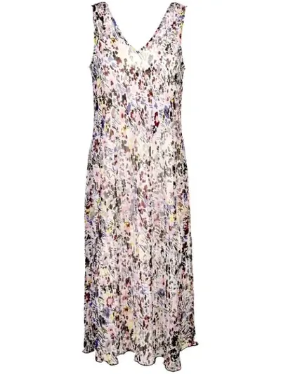 Ganni Floral Print Pleated Dress In White