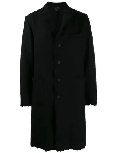 Avant Toi Raw Hem Midi Coat In 001 Black