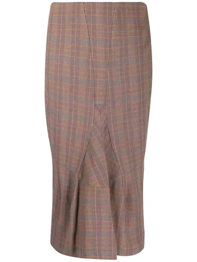 Pre-owned Junya Watanabe High-waist Check Midi Skirt In Neutrals