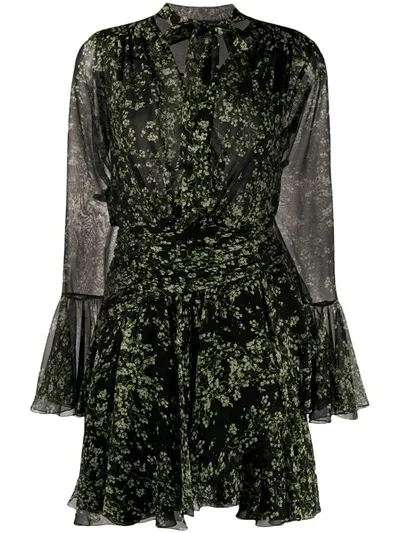 Giambattista Valli Floral Silk-chiffon Tie-neck Mini Dress In Black