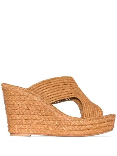 Carrie Forbes Lina 40mm Raffia Wedge Sandals In Brown