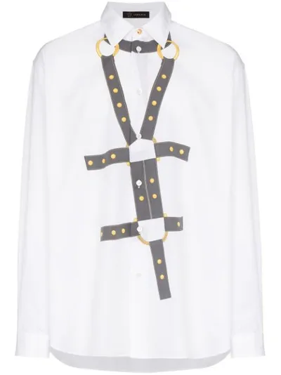 Versace Bondage Print Cotton Poplin Shirt In White