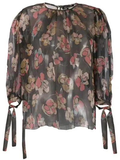 Luisa Cerano Floral Print Silk Blouse In Black