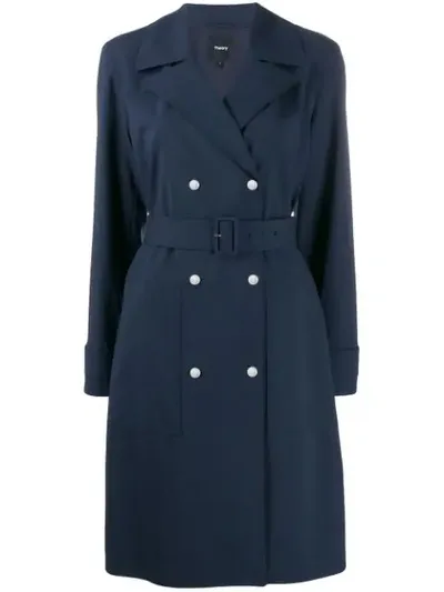 Theory Belted Trench Coat In Blue